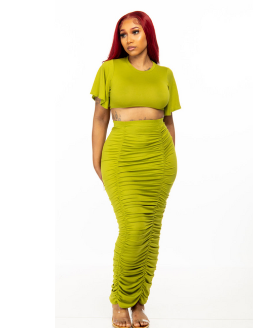 SNOB Nicole Body Con Stretchy Skirt Set-Lime Green