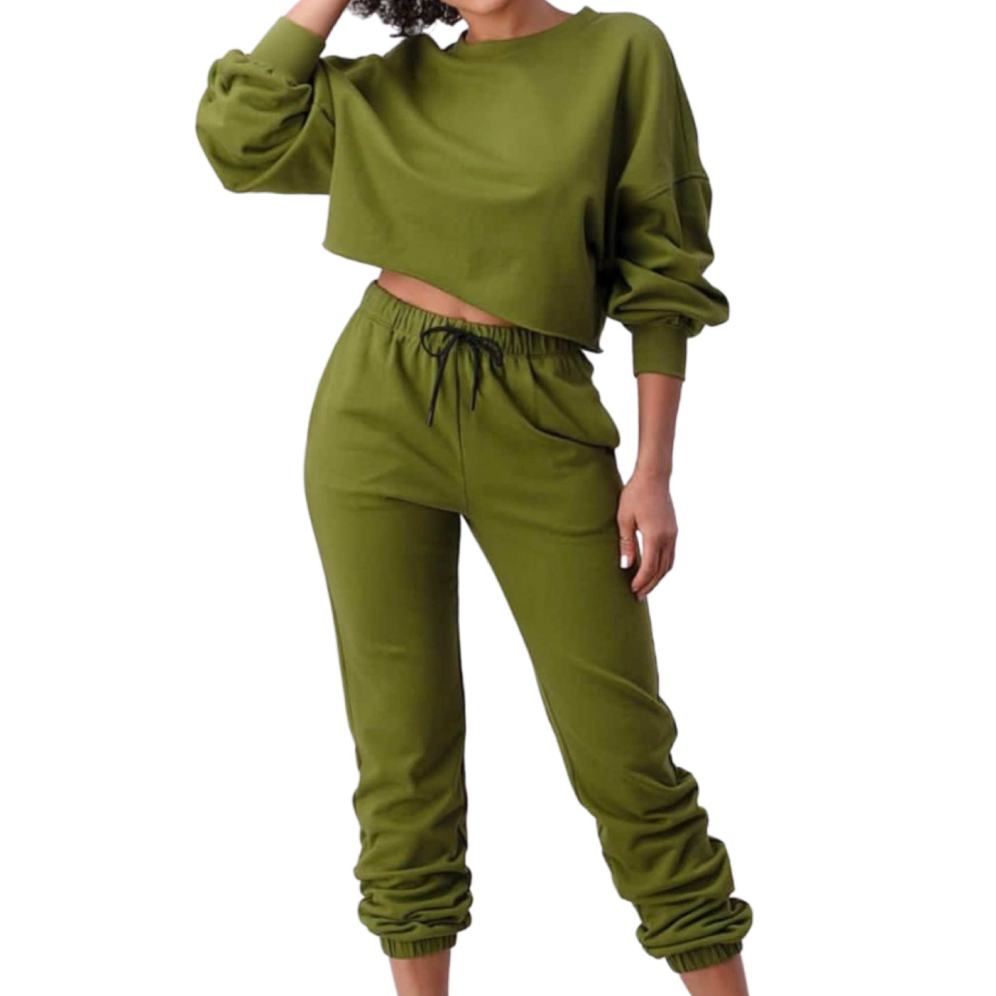 SNOB Olivia Crop Long Sleeve Jogging Set Olive SNOB B CHIC CAFE