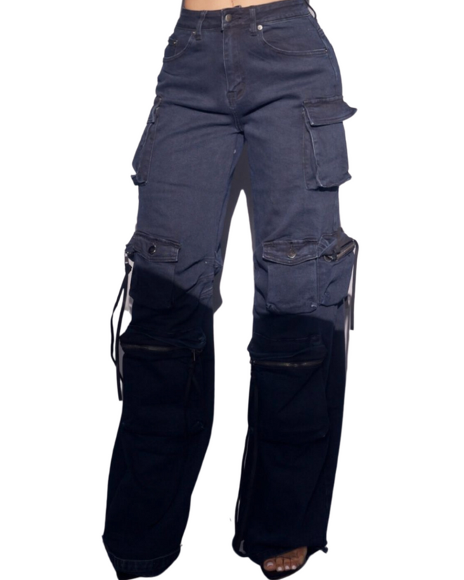 SNOB Baggy Cargo Stretchy Dark Denim Jeans