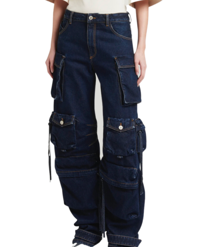SNOB Baggy Cargo Stretchy Dark Denim Jeans