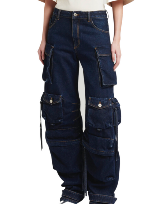 SNOB Baggy Cargo Stretchy Dark Denim Jeans