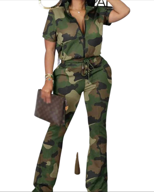 SNOB Sassy Stretchy Jogging Suit With Drawstrings- Camoflauge