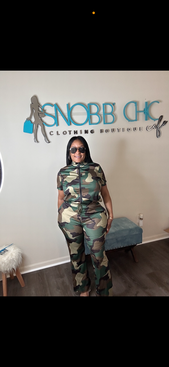 SNOB Sassy Stretchy Jogging Suit With Drawstrings- Camoflauge