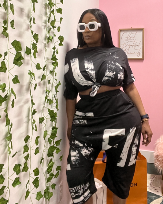 SNOB Hammer Harem Oversized Pants Set-Black