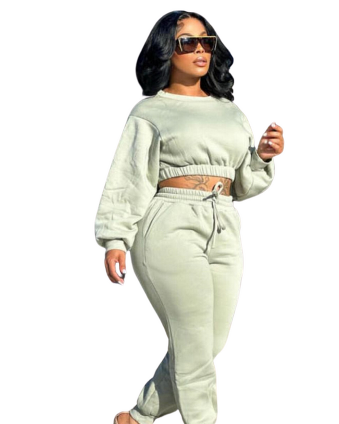 SNOB Crop Jogging Suit Set-Beige