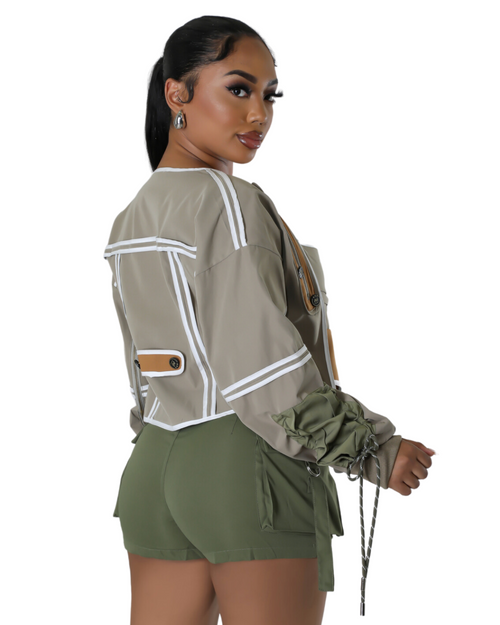 SNOB Kate Crop Shirt & Jacket Set-Beige