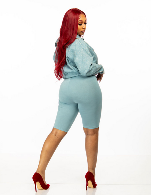 SNOB Out My Mix High Waist Biker Short Set-Ash Blue