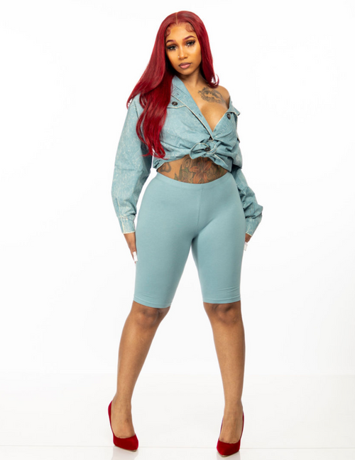 SNOB Out My Mix High Waist Biker Short Set-Ash Blue