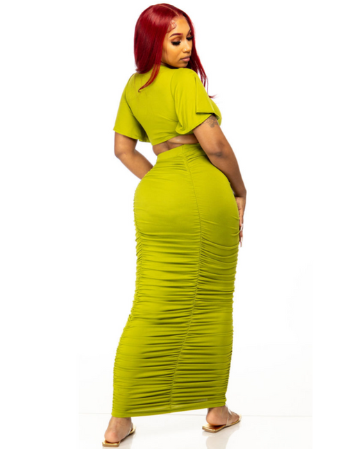 SNOB Nicole Body Con Stretchy Skirt Set-Lime Green