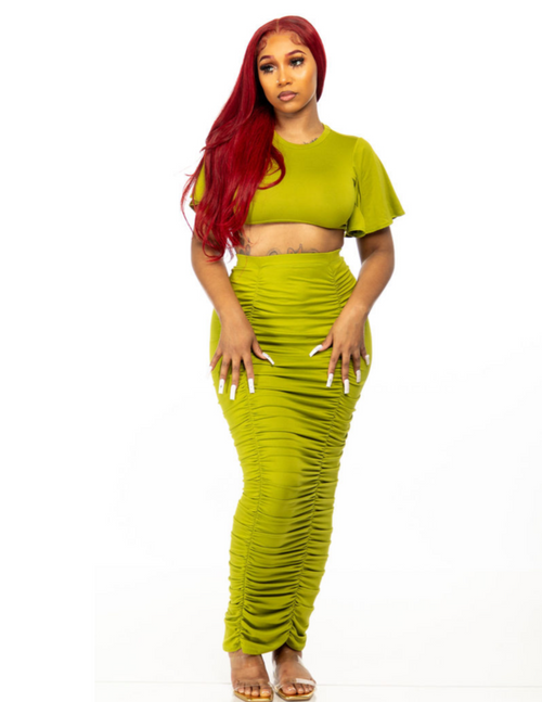 SNOB Nicole Body Con Stretchy Skirt Set-Lime Green