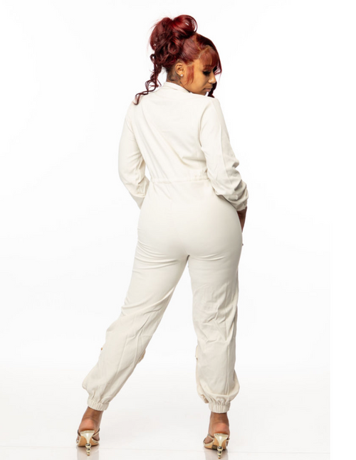 SNOB Carrah Cargo Long Sleeve Jumpsuit-Creme