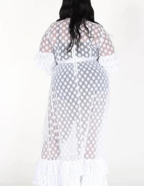 SNOB Dottie See Through Polka Dot Long Dress-White