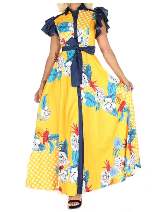 SNOB Angelica DENIM Colorful Long Dress-Yellow