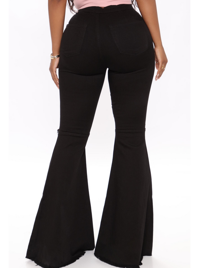 SNOB Bella DENIM Wide Leg Stretchy Jeans-  Black