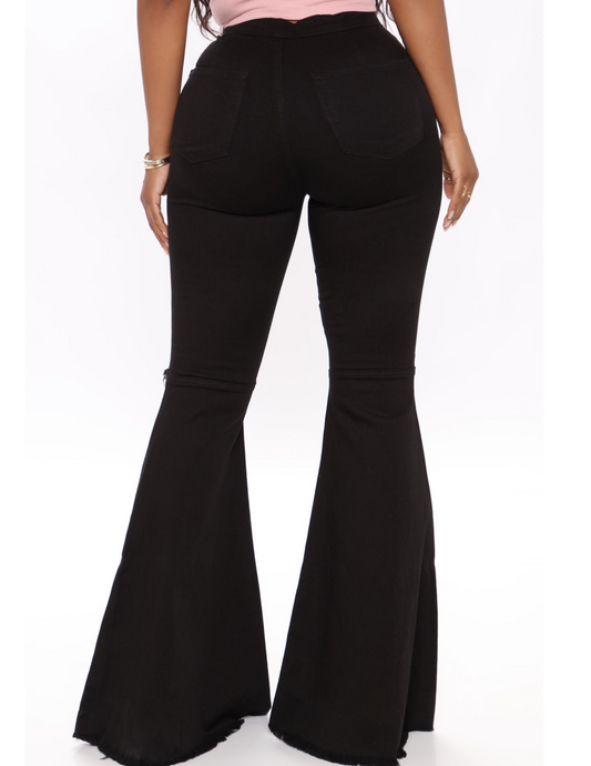 SNOB Bella DENIM Wide Leg Stretchy Jeans- Black