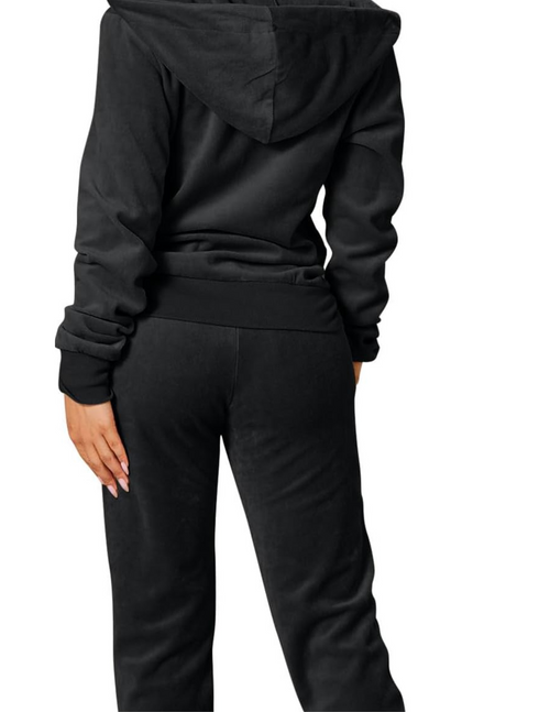 SNOB Caprice Velour Hooded Jogging Suit-Black