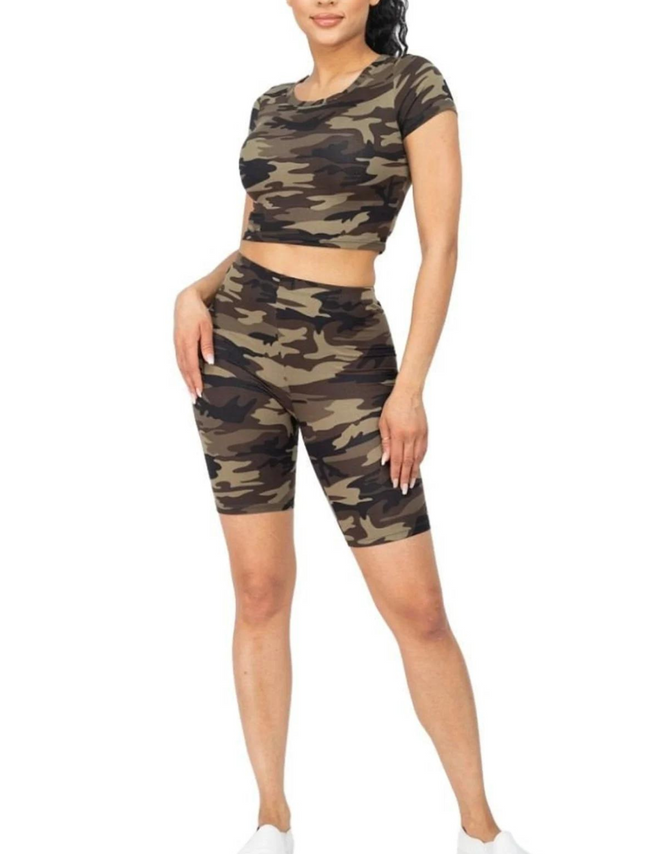 SNOB Army Stretchy Short Set- Camouflage Olive