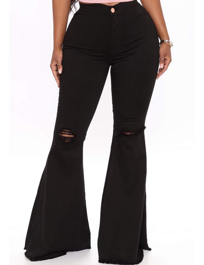 SNOB Bella DENIM Wide Leg Stretchy Jeans-  Black