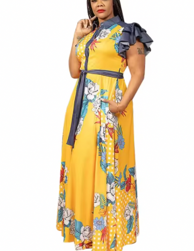 SNOB Angelica DENIM Colorful Long Dress-Yellow