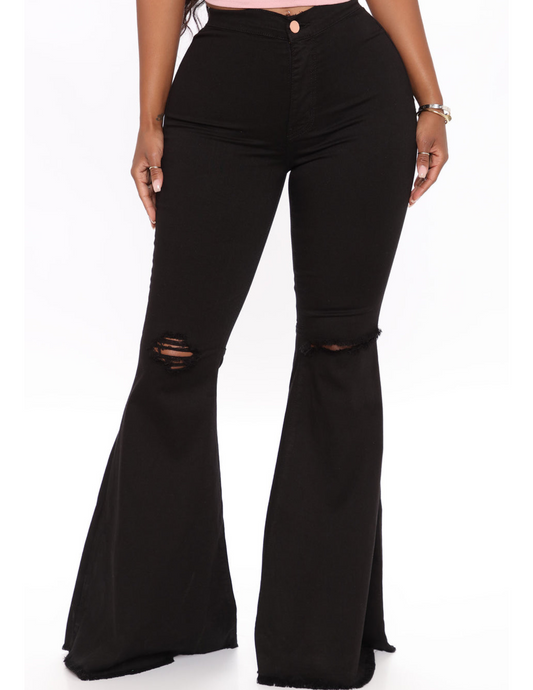 SNOB Bella DENIM Wide Leg Stretchy Jeans- Black
