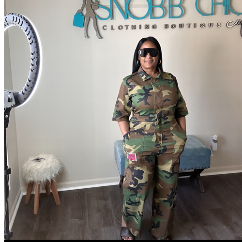 SNOB Jessie Stretchy Jumpsuit-Camouflage Olive