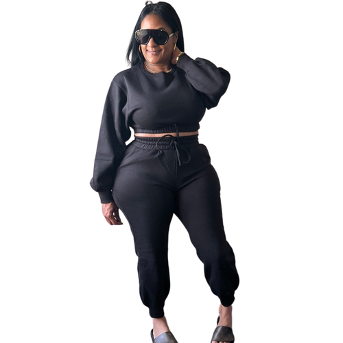 SNOB Carrie Crop Jogging Set-Black