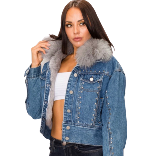 SNOB Kasey DENIM Fur Jean Jacket -Dark Blue