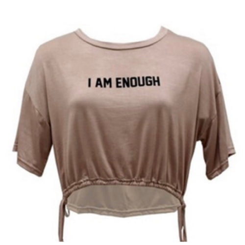 SNOB I Am Enough Crop Short Sleeve Shirt- Tan