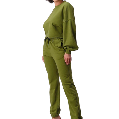 SNOB Olivia Crop Long Sleeve Jogging Set-Olive