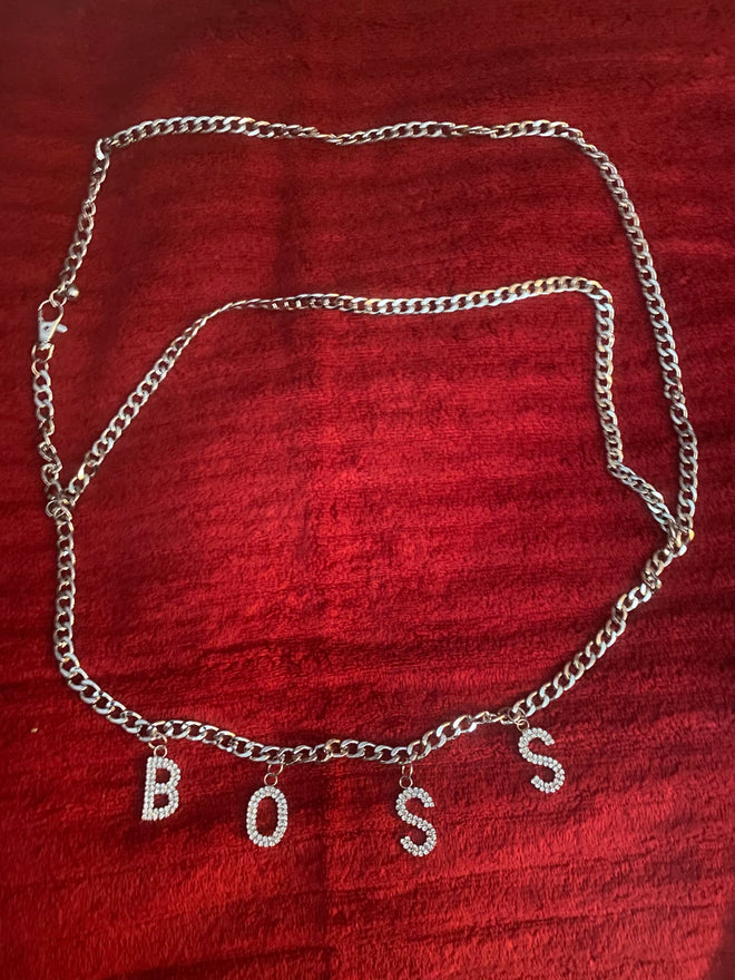SNOB BOSS Rhinestone Chain Belt- Silver