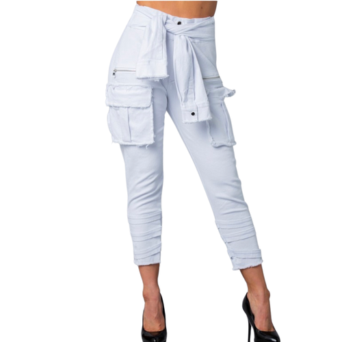 SNOB All Tied Up DENIM High Waist Stretchy Jeans- White