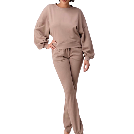 SNOB Jazzy Crop Jogging Set-Tan