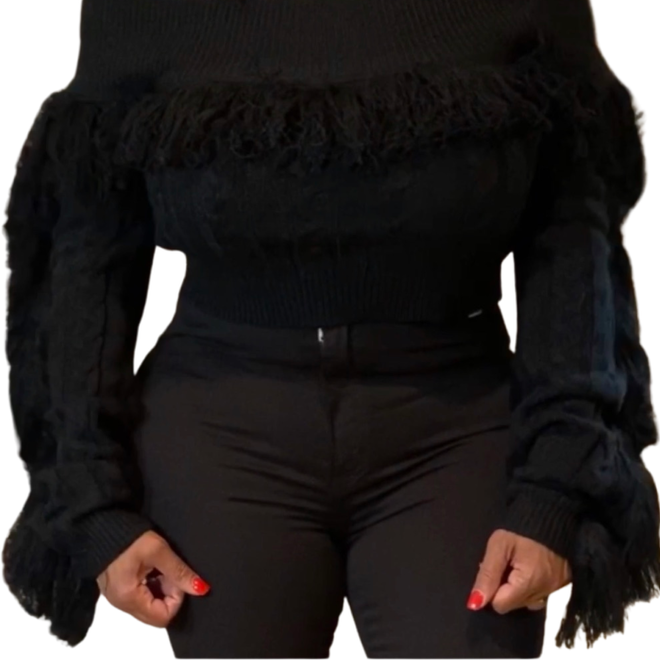 SNOB Jane Crop Off The Shoulder Sweater- Black