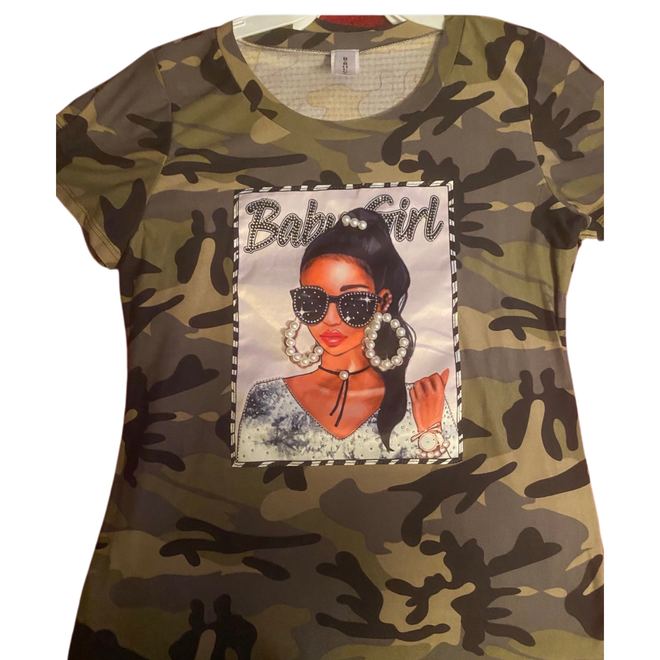 SNOB Pearls Camouflage T shirt- Olive
