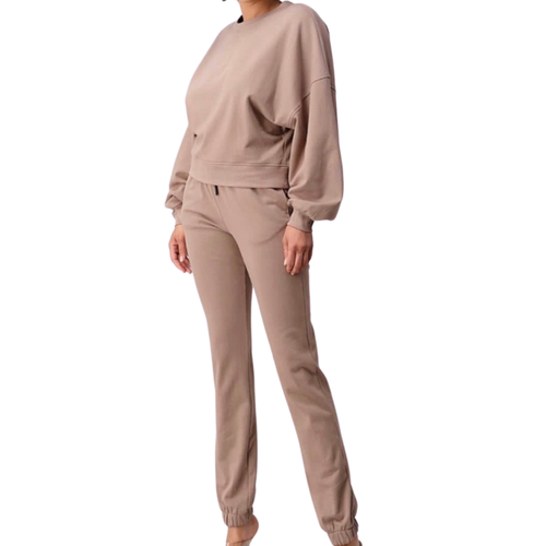 SNOB Jazzy Crop  Jogging Set-Tan