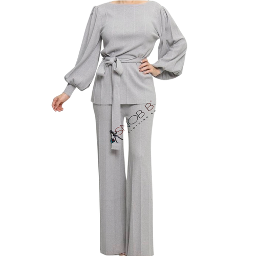 SNOB Sarah High Waist Stretchy Pants Set- Grey