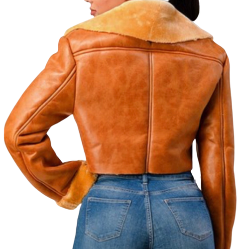 SNOB Crop Sheepskin Leather Jacket-Burnt Orange